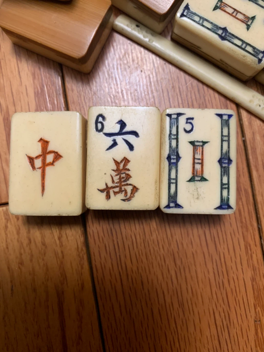 Vintage Bamboo and Bone Mahjong Tiles Set - photo 4