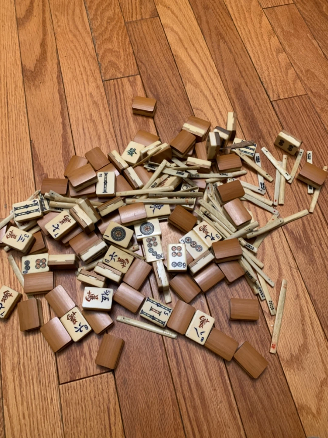 Vintage Bamboo and Bone Mahjong Tiles Set