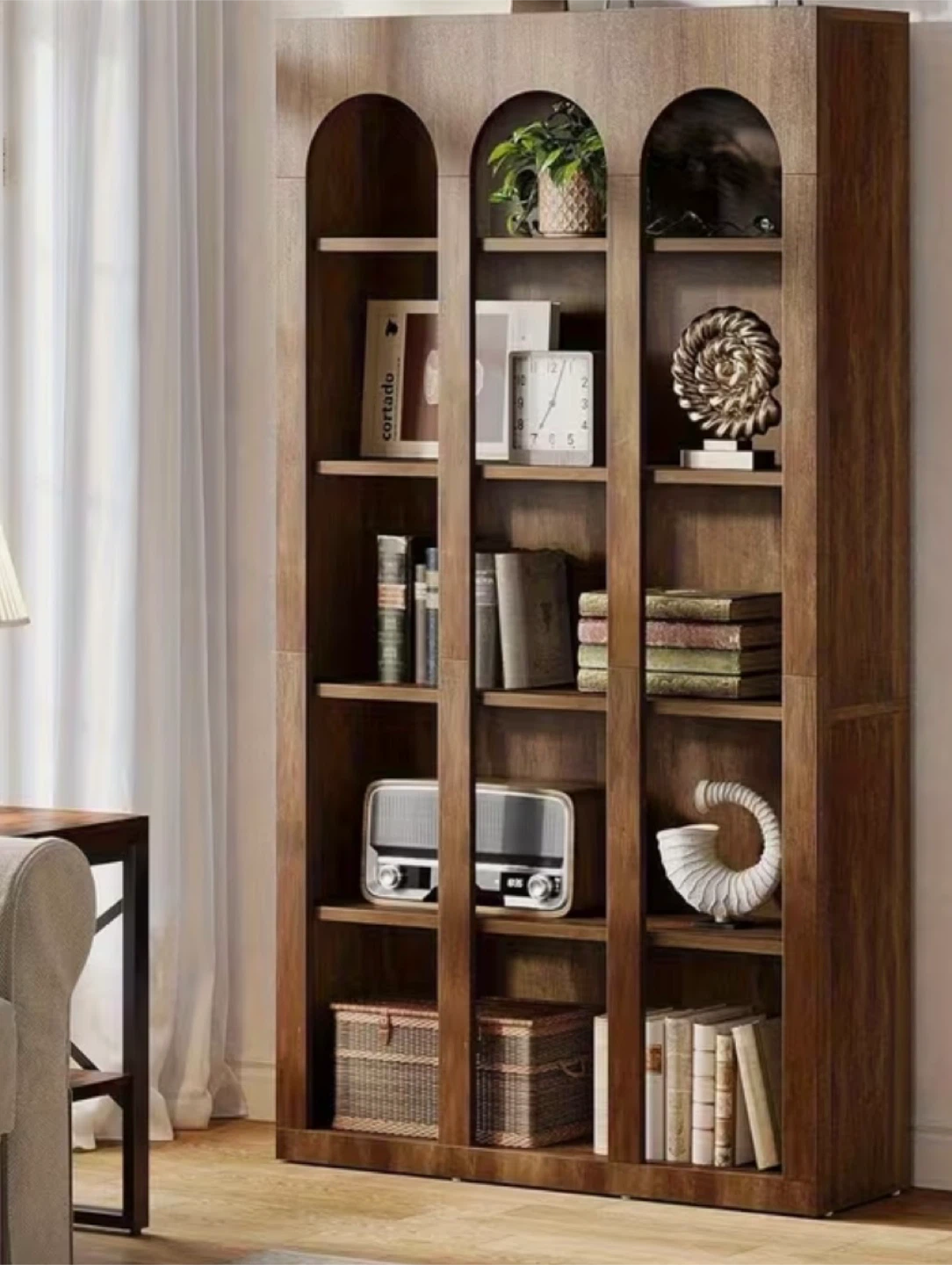 Tall Arch Top Bookshelf - Wooden Display Shelving Unit