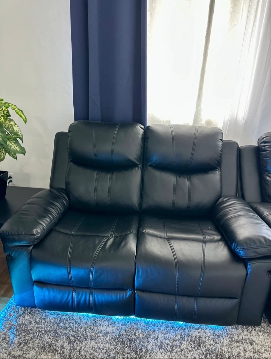 2 Black Faux Leather Reclining Loveseat