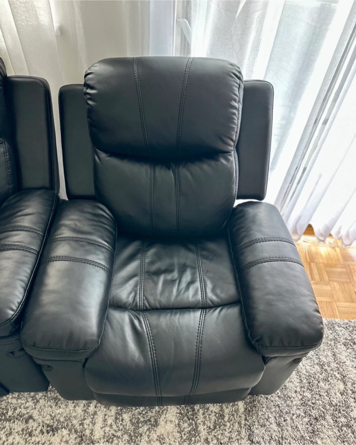 2 Black Faux Leather Reclining Loveseat - photo 2