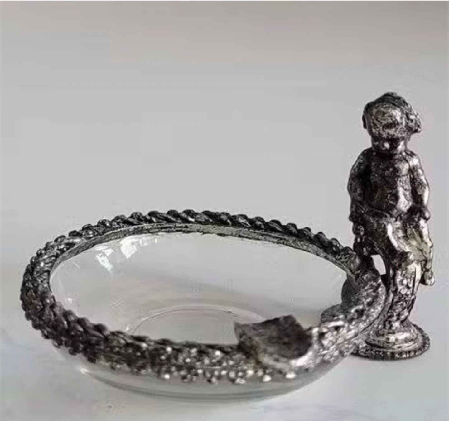 Vintage Ashtray with Figurine.silver plate