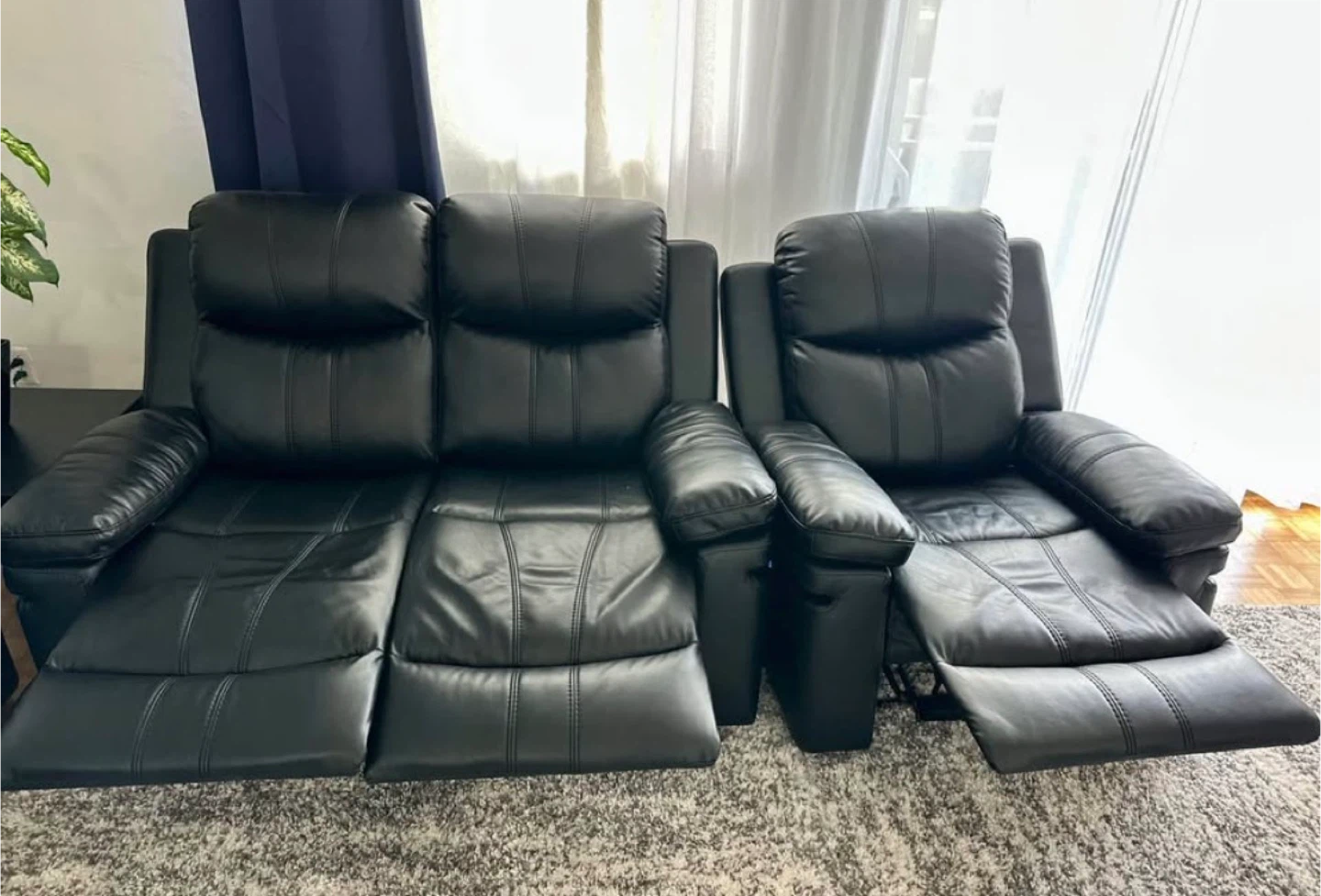 2 Black Faux Leather Reclining Loveseat - photo 3