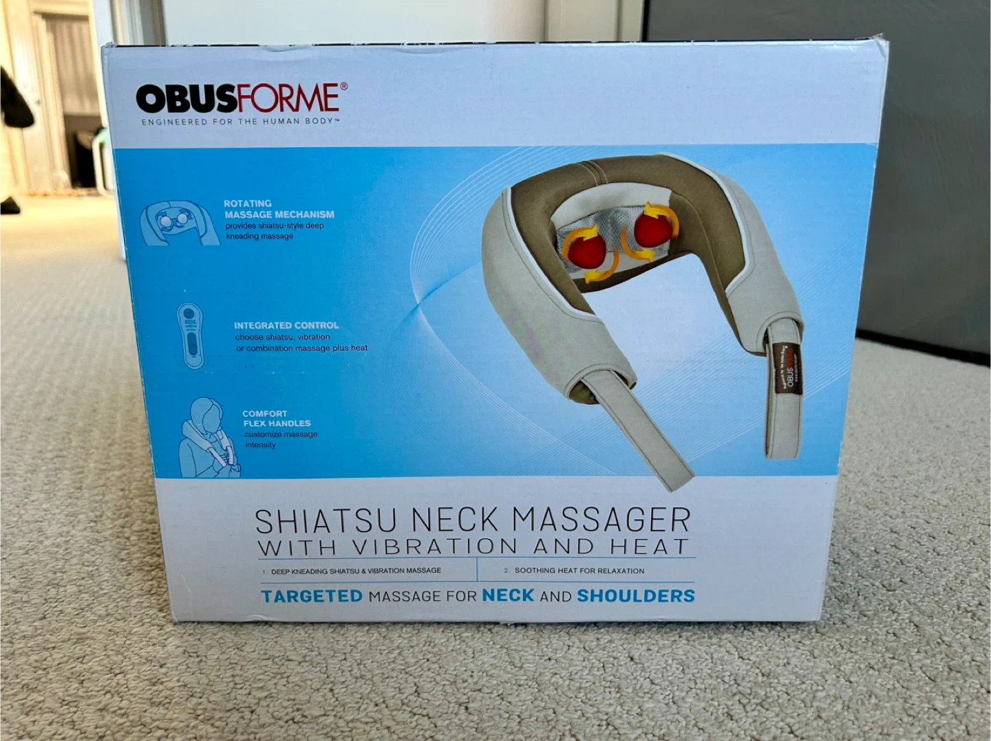 Obusforme Shiatsu Neck Massager with Vibration and Heat