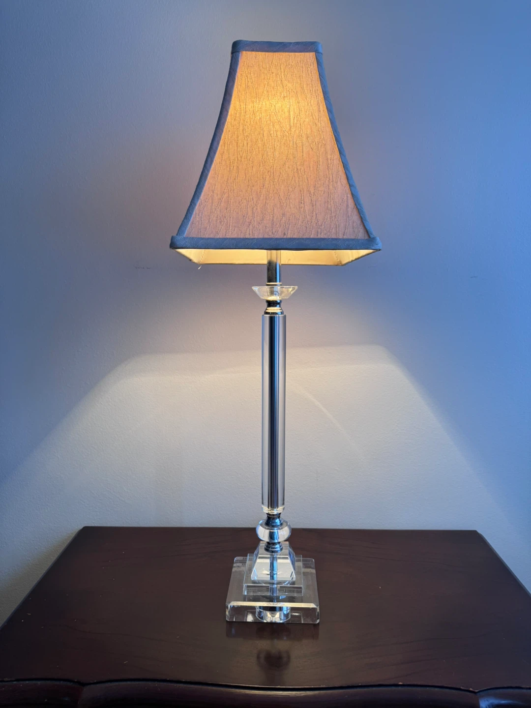 Crystal and Chrome Table Lamp with Beige Shade - photo 2