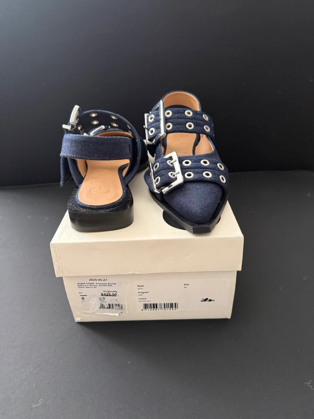 Ganni Denim Slingback Buckle Flats - photo 2