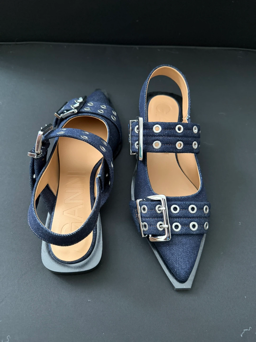 Ganni Denim Slingback Buckle Flats - photo 4
