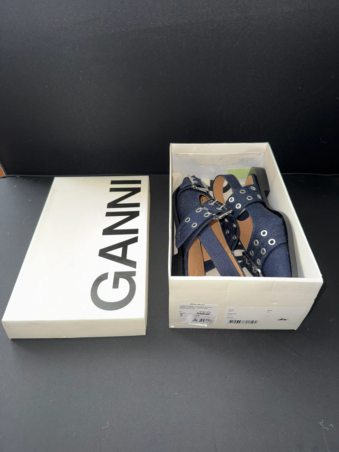 Ganni Denim Slingback Buckle Flats