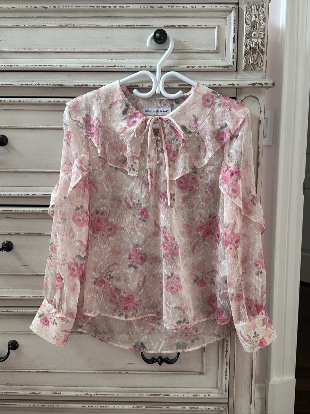Brand New- Roem x Claude Monet Floral Sheer Blouse