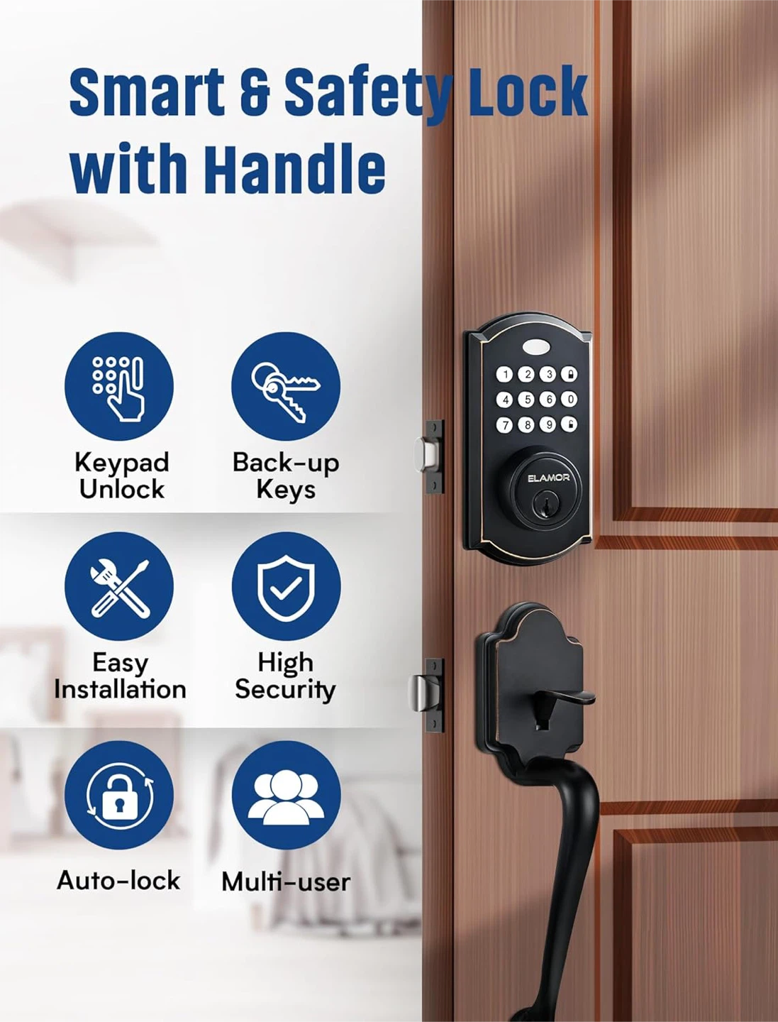 Elamor Keypad Deadbolt with Handle Smart Lock - photo 2