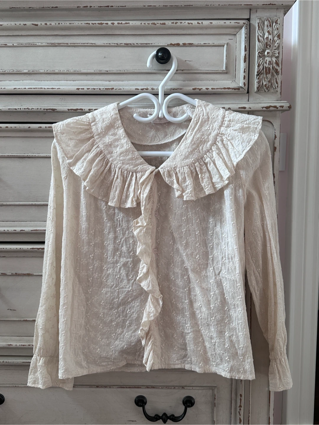 Brand New - Cream Eyelet Ruffle Blouse