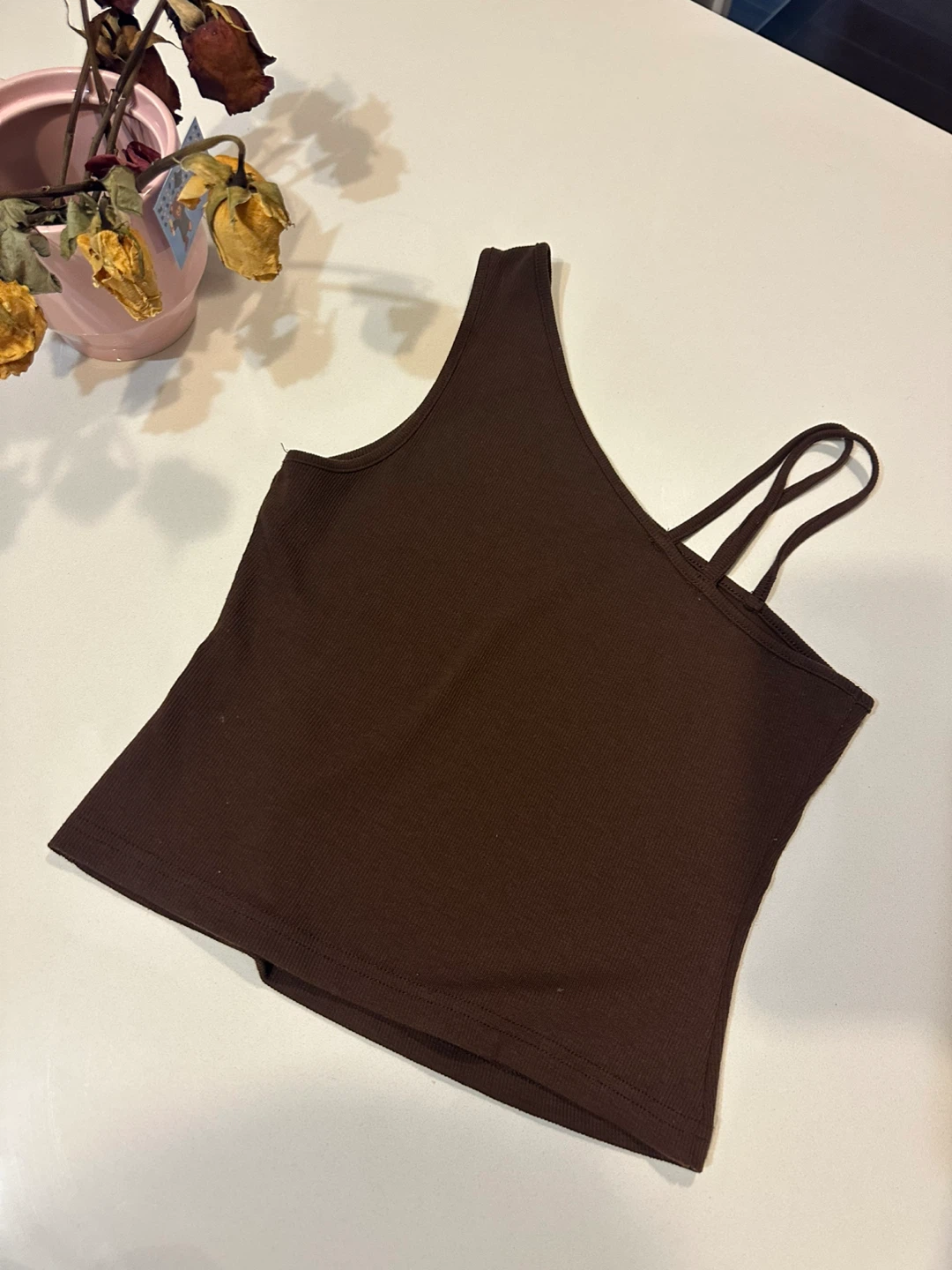 Brown Ribbed Tank Top