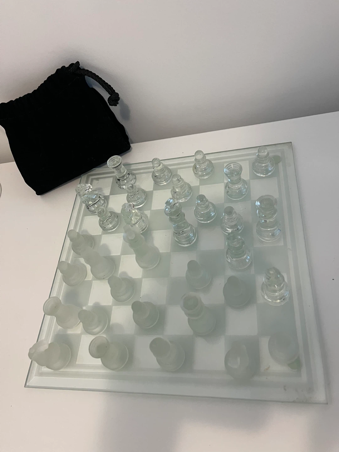 Glass Chess Set with Storage Pouch