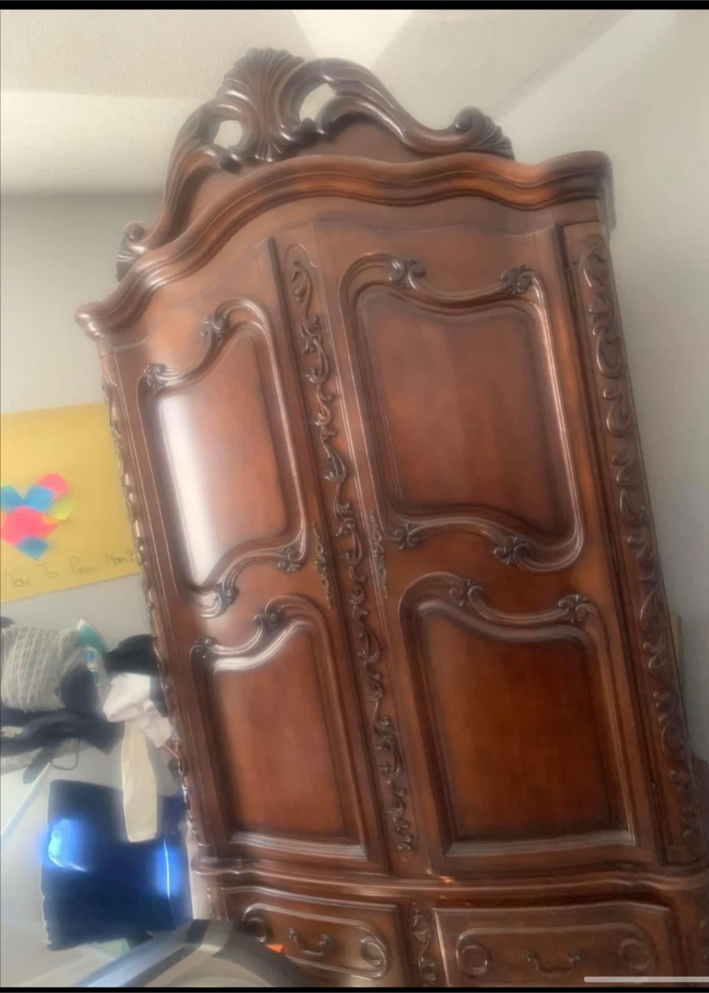 Ornate Wood Bedroom Set - Canopy Bed, Dresser & Armoire - photo 2