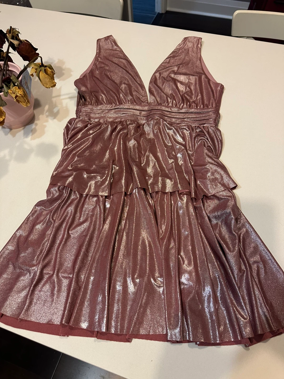 Sparkly Rose Gold Tiered Mini Dress - photo 2