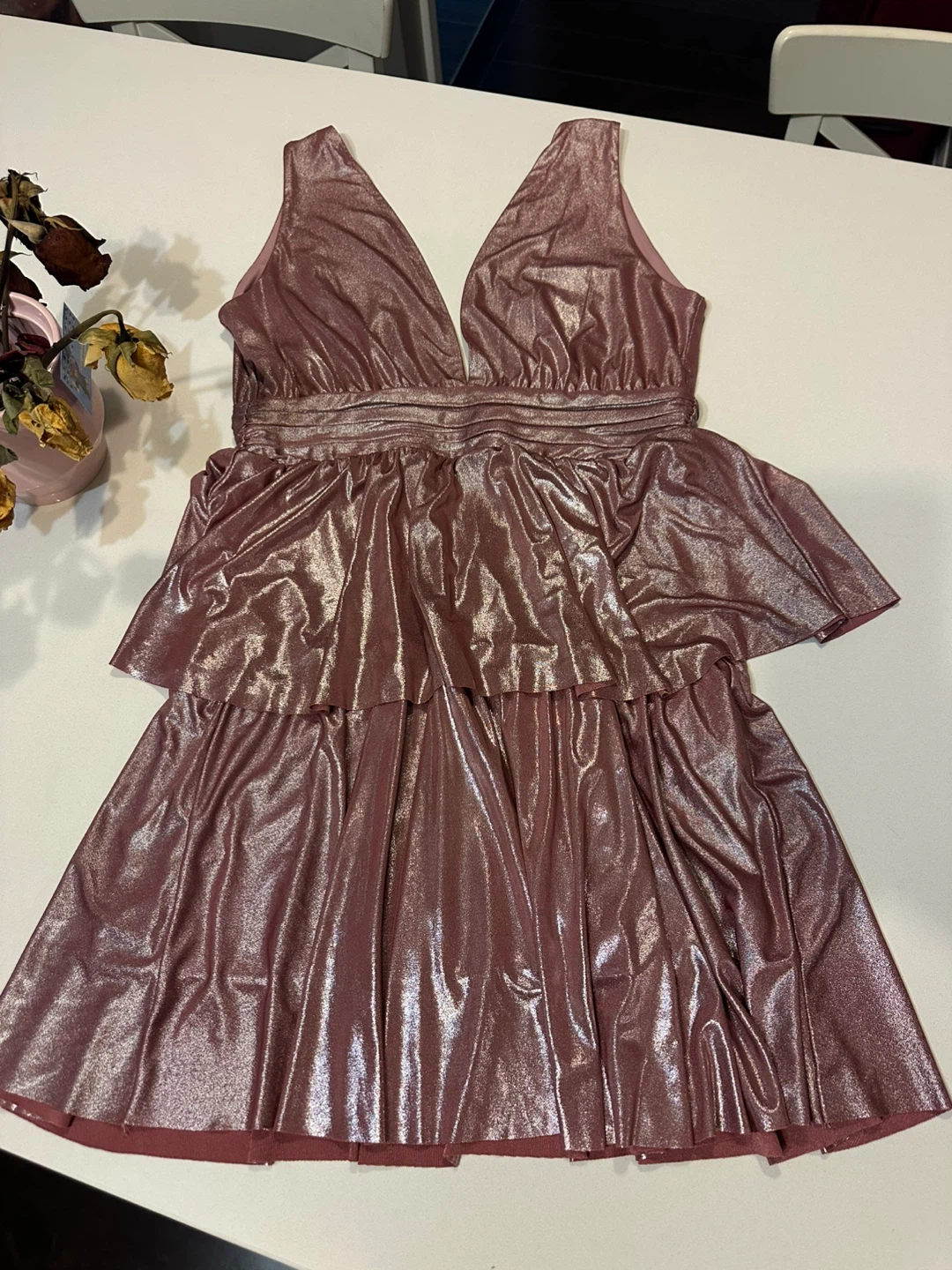 Sparkly Rose Gold Tiered Mini Dress