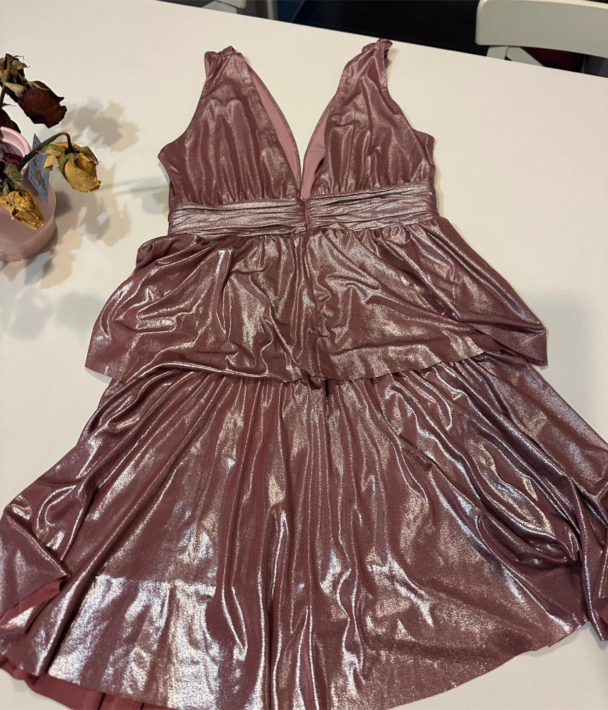 Sparkly Rose Gold Tiered Mini Dress - photo 3