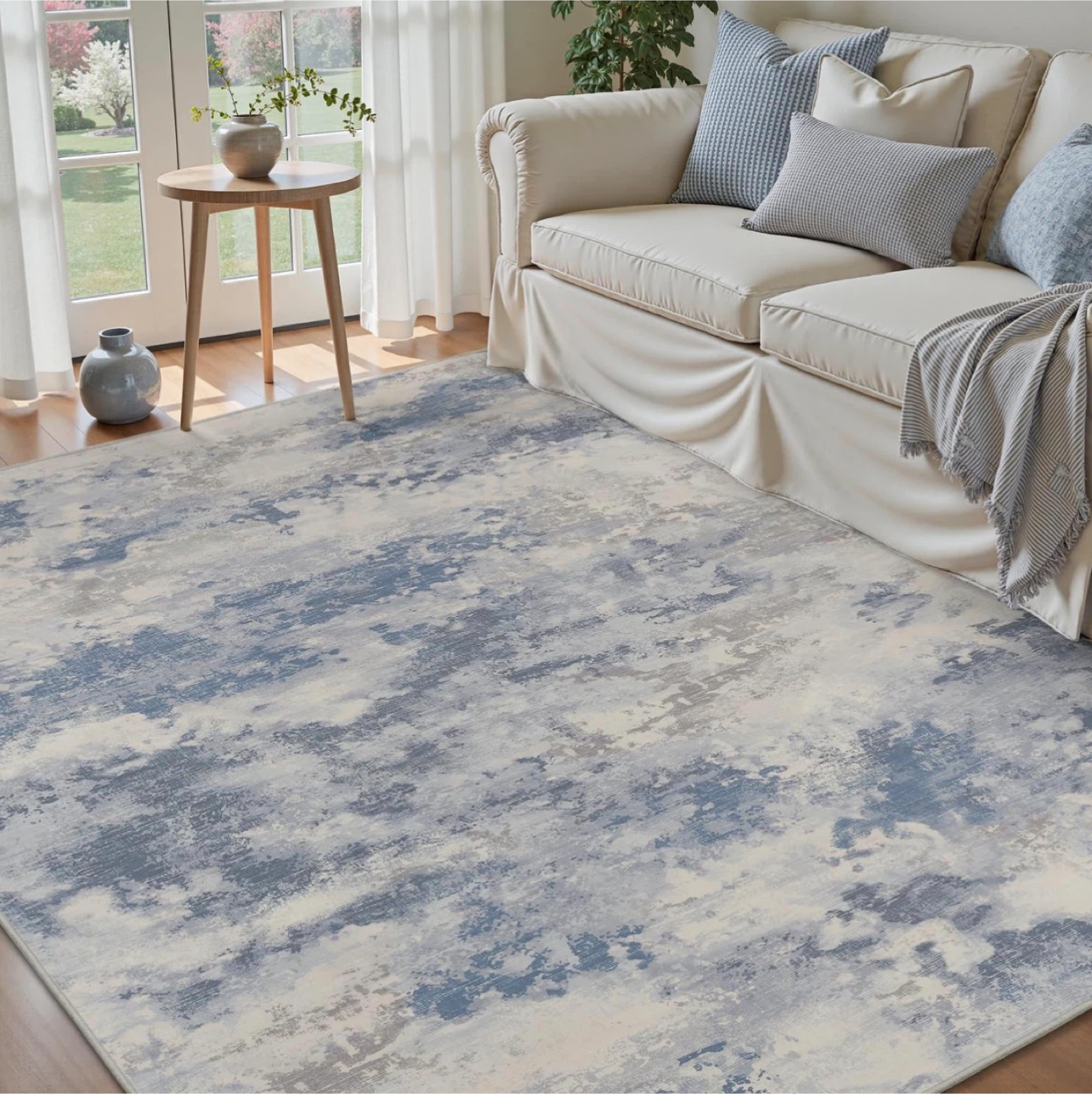 Engiw Modern Abstract Blue Grey Area Rug 8' x 10'