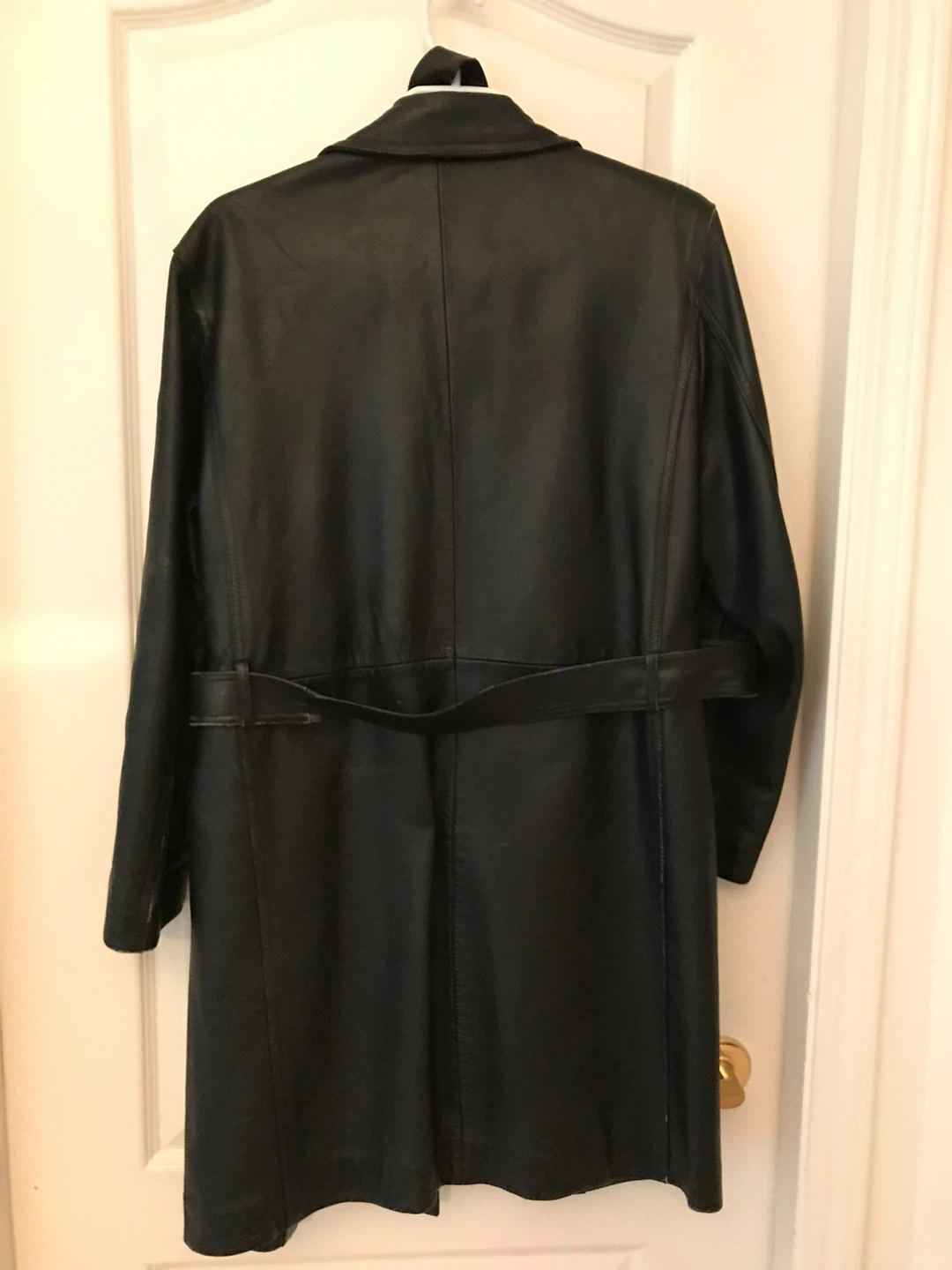 Genuine Black Leather Trench Coat - photo 2