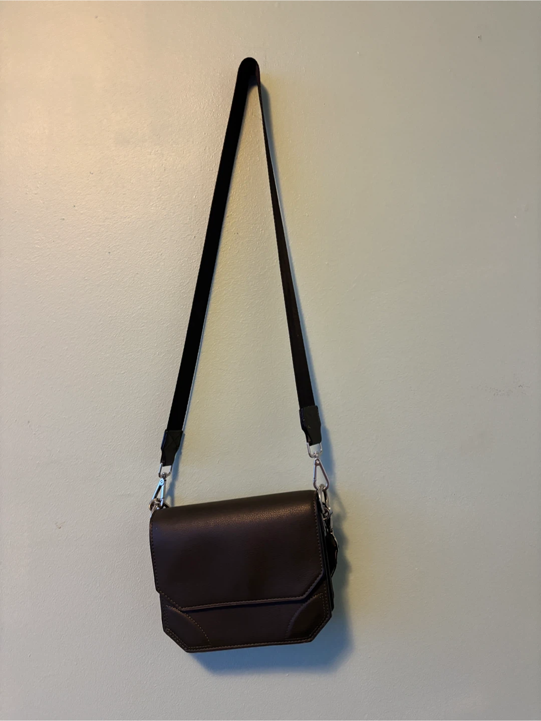 Zara Black Faux Leather Crossbody Bag with Yellow Strap Accent - photo 2