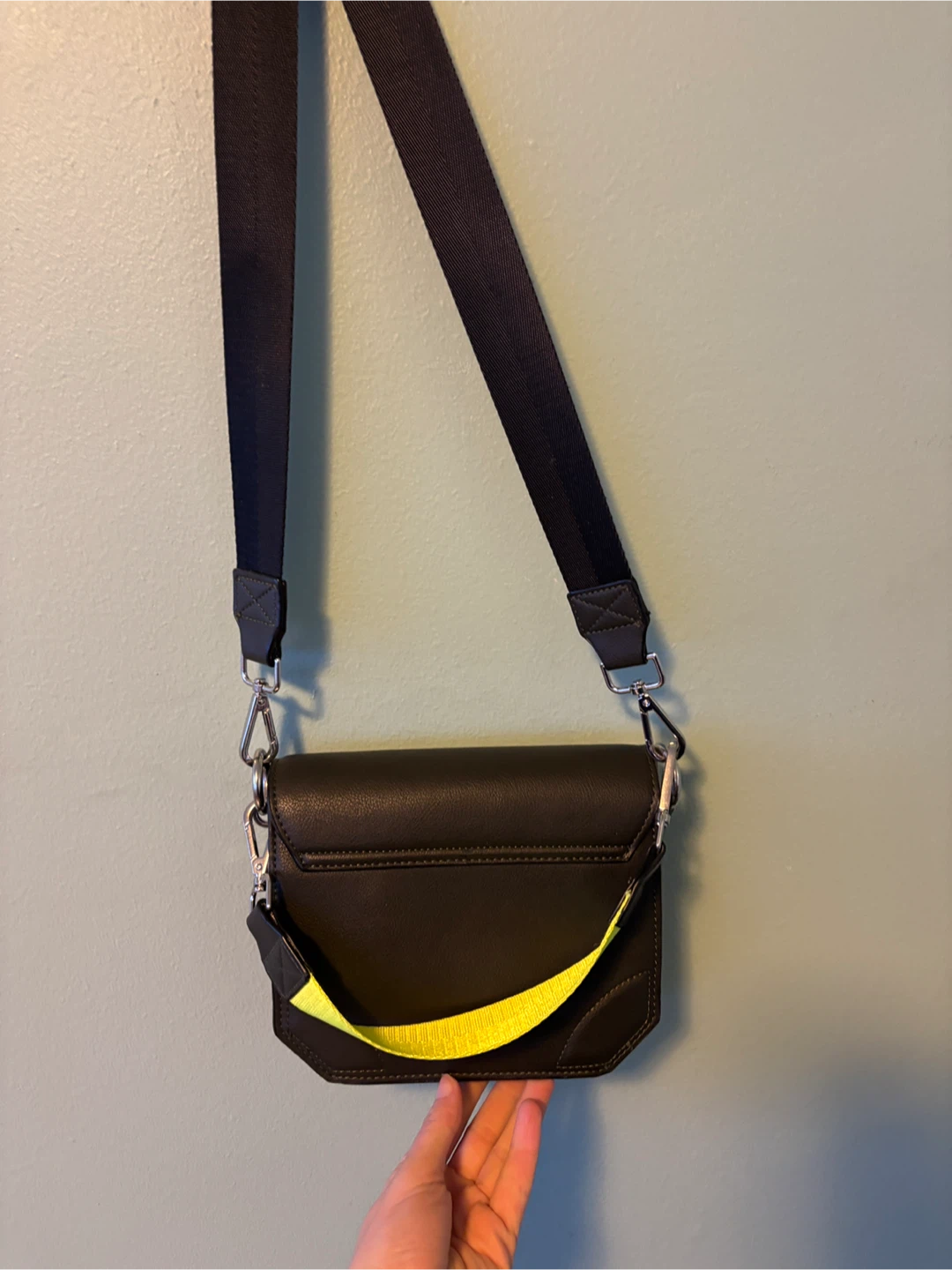 Zara Black Faux Leather Crossbody Bag with Yellow Strap Accent - photo 3