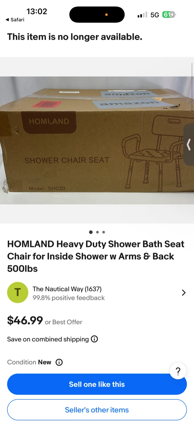 HOMELAND Heavy Duty Shower Chair w/ Arms & Back