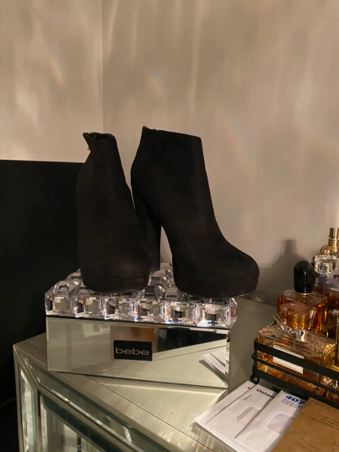 Black Suede Ankle Boots with Gold Zippers - photo 3