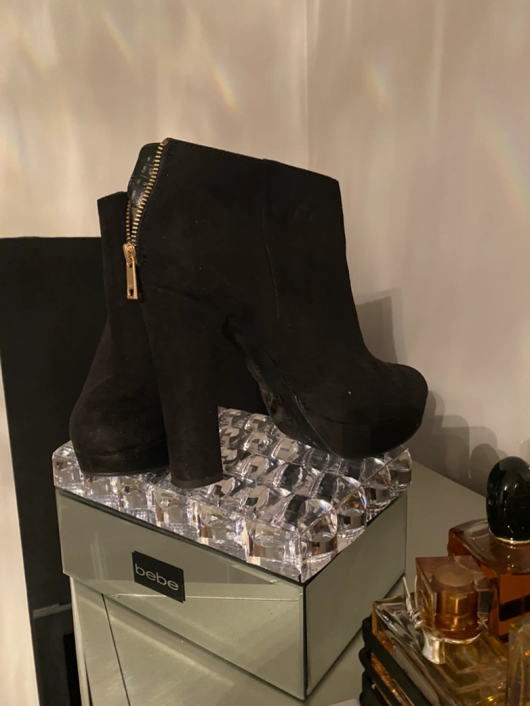 Black Suede Ankle Boots with Gold Zippers - photo 2