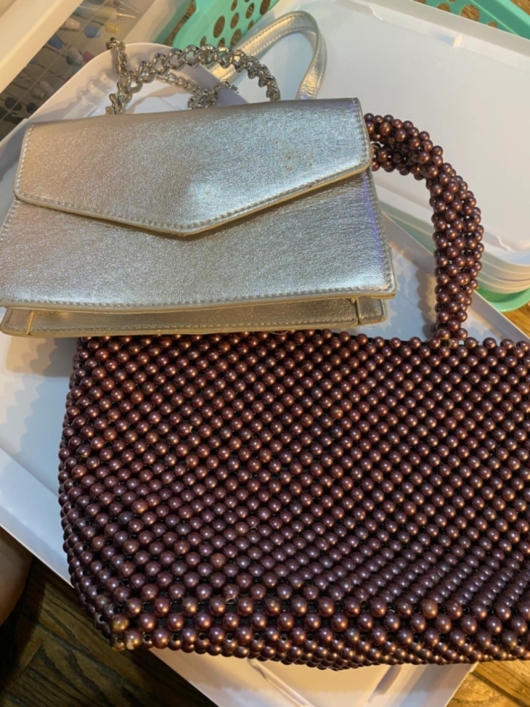 Beaded Handbag and Silver Clutch Purse - photo 2