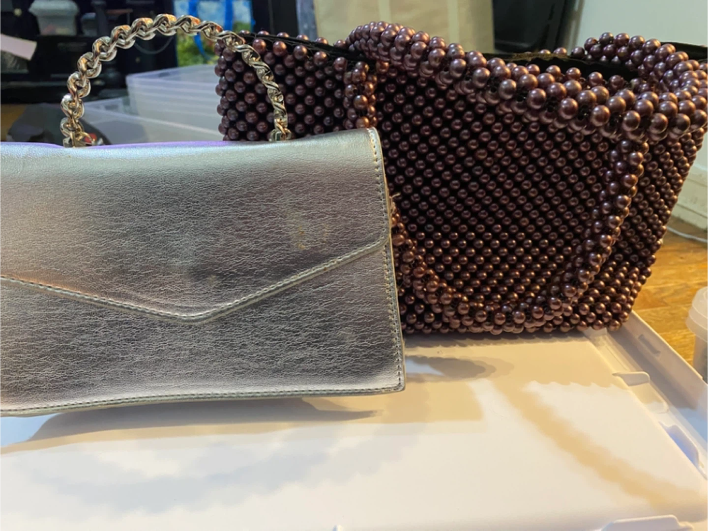 Beaded Handbag and Silver Clutch Purse