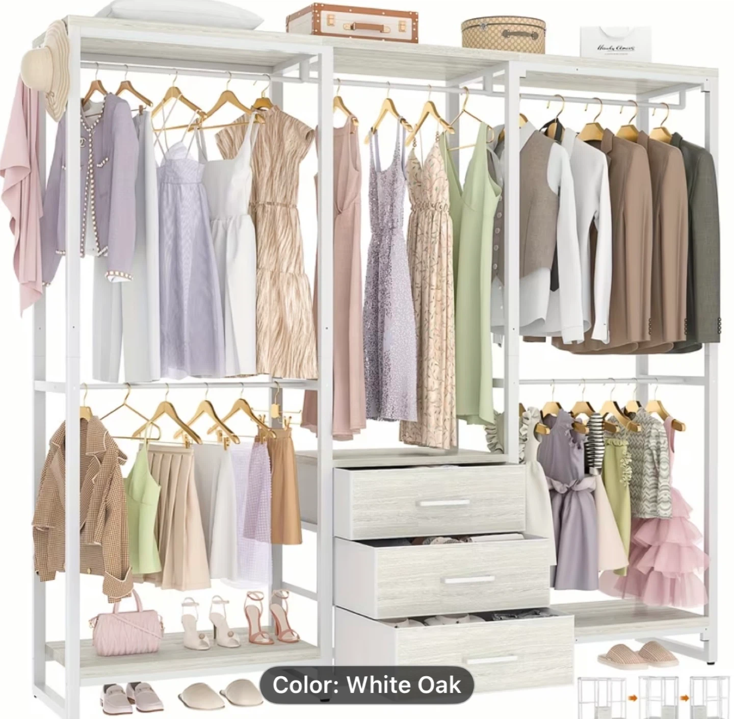 White Oak Garment Rack with Drawers and Shelves