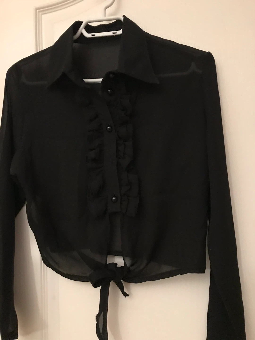 Vintage Black Sheer Ruffle Tie Front Shirt - photo 2