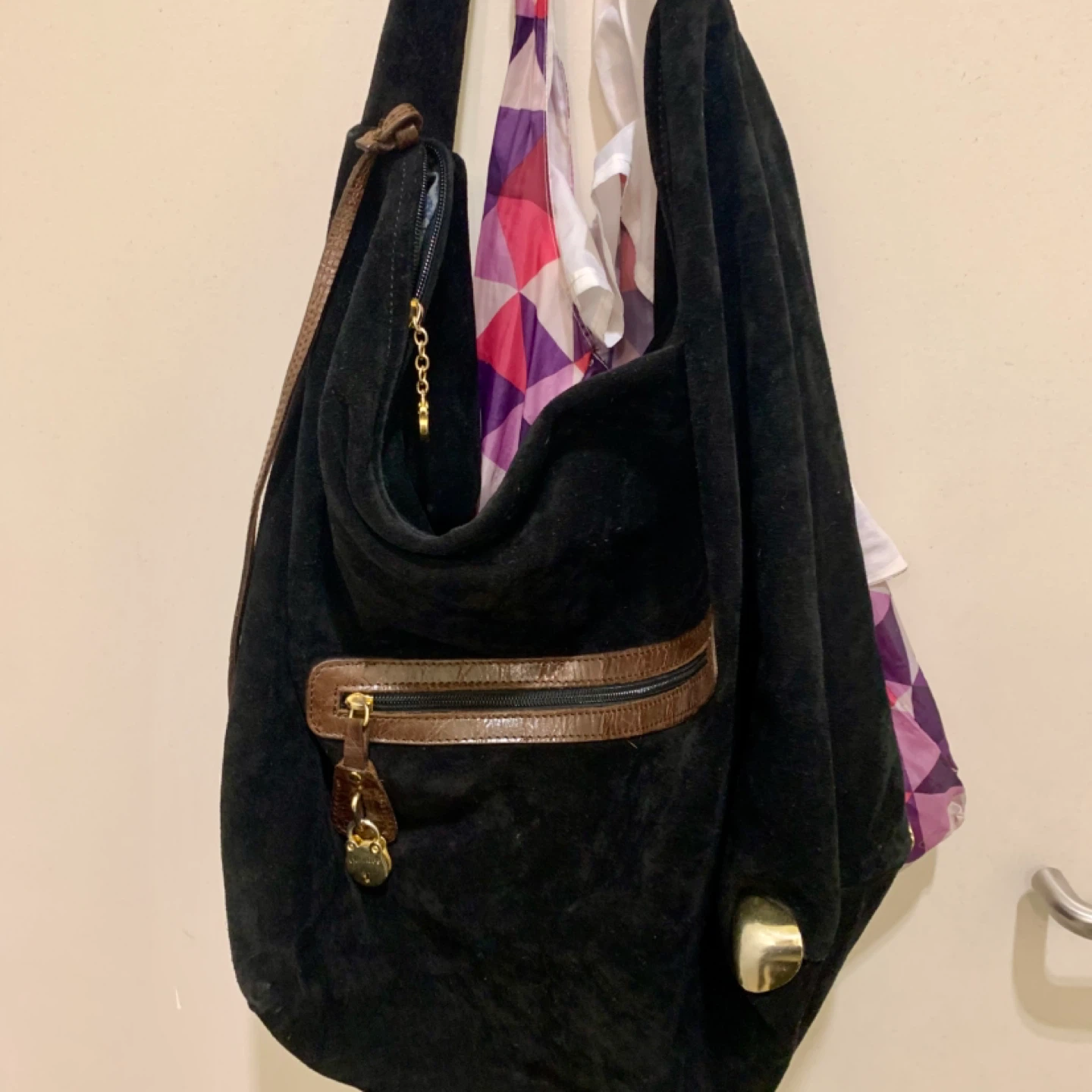 Jannice Black Suede Hobo Bag