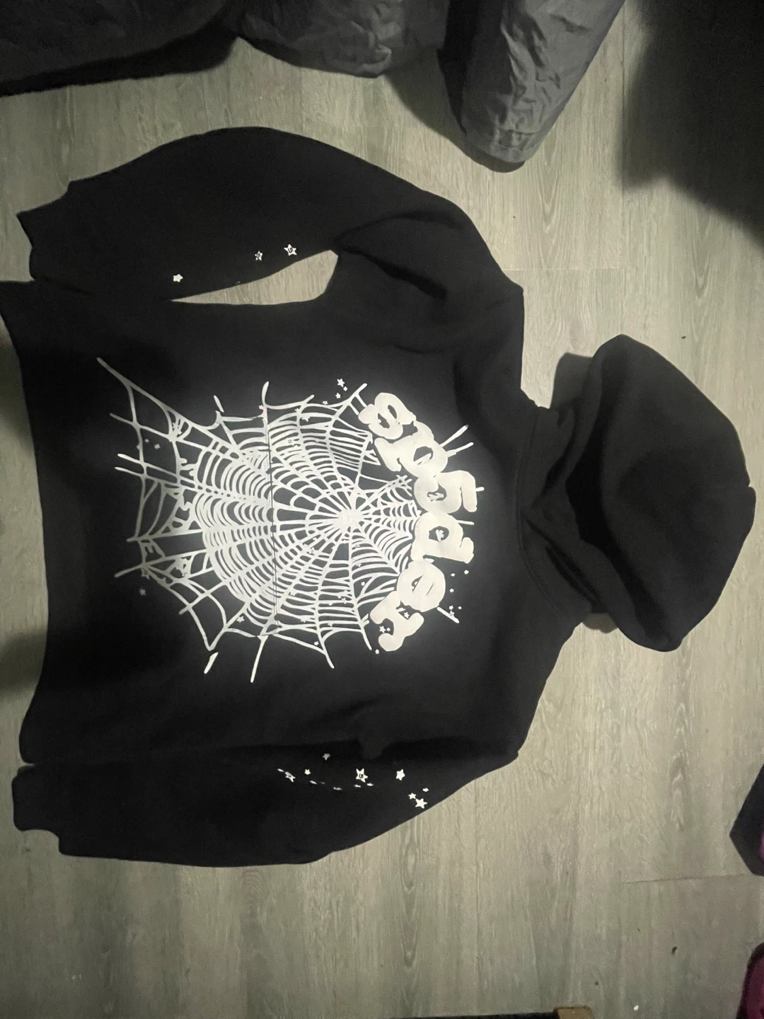 Sp5der Hoodie Black with Spider Web Graphic