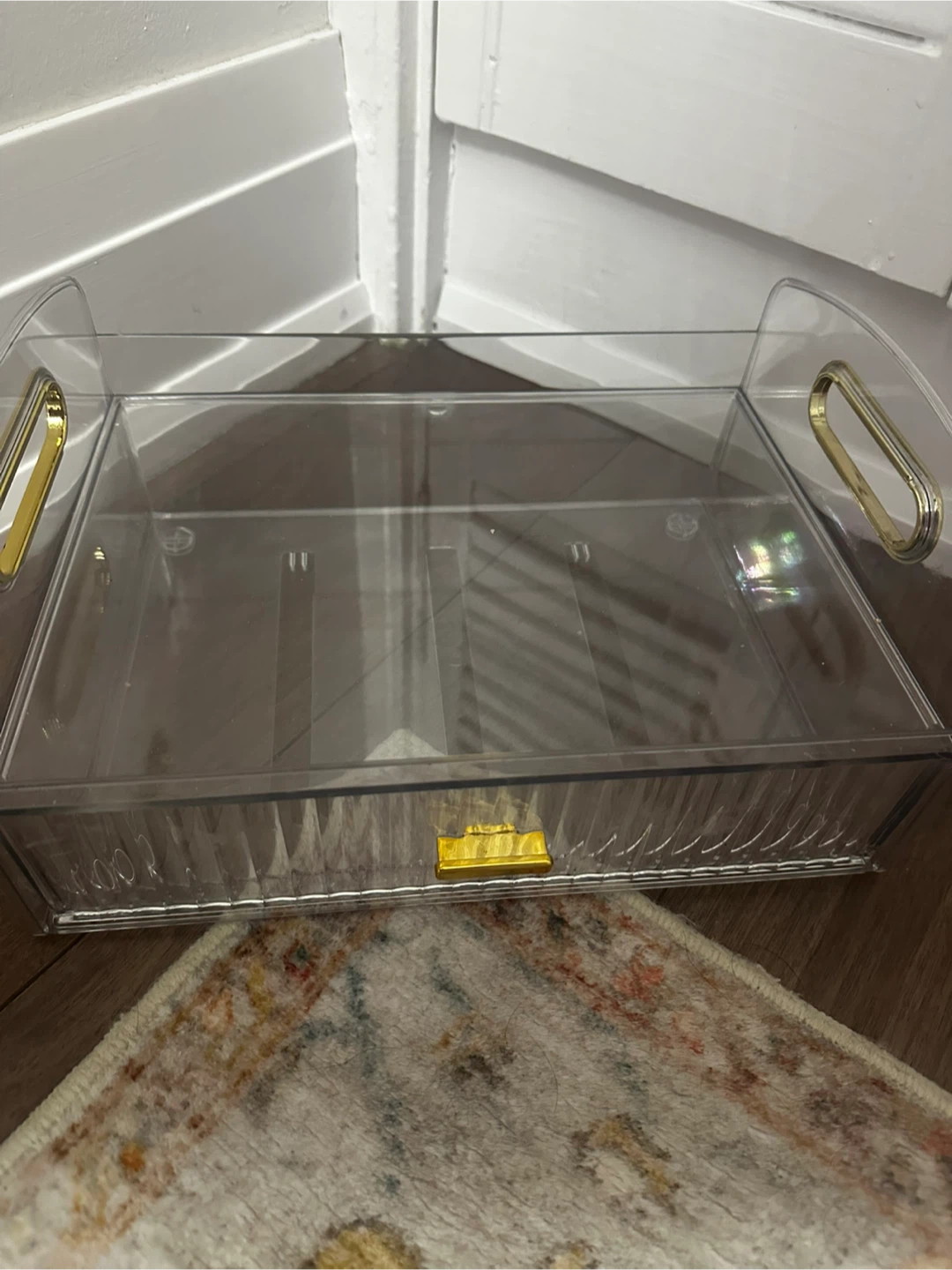 Clear Acrylic Storage Tray with Gold Handles
