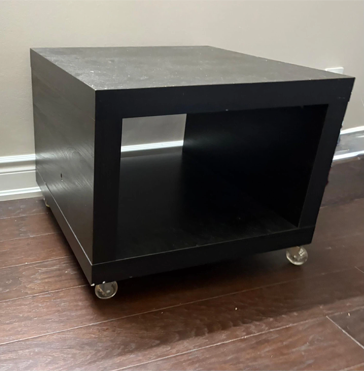 Black Cube Side Table with Wheels