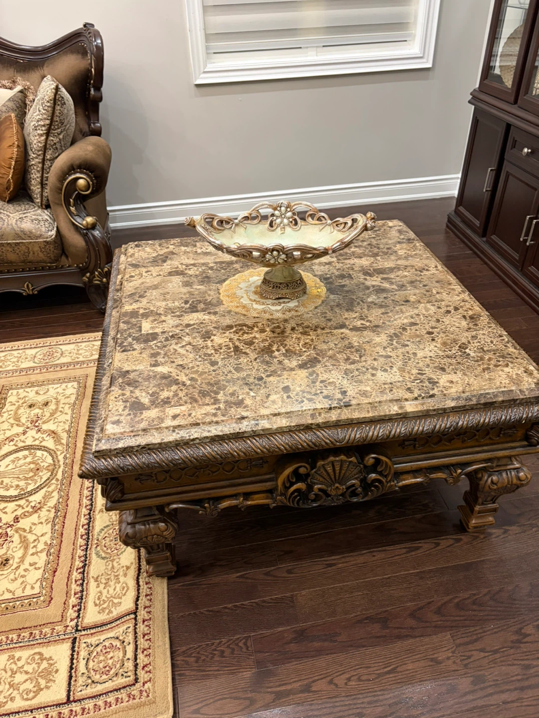 Ornate Brown Sofa with Decorative Pillows - photo 2