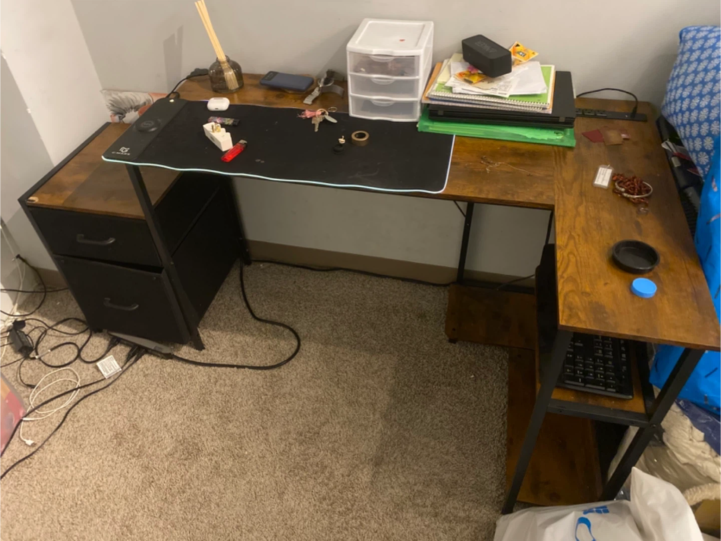 L-Shaped Wood Desk with Drawers