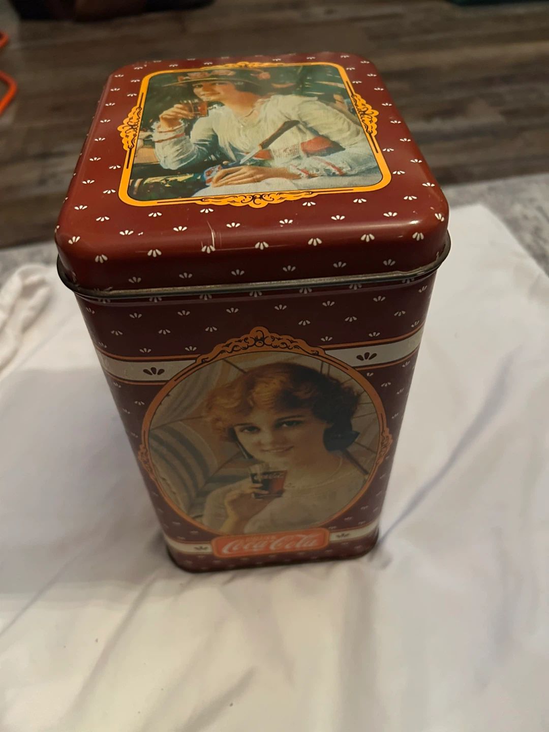 Coca-Cola Tin with Vintage Lady Illustration