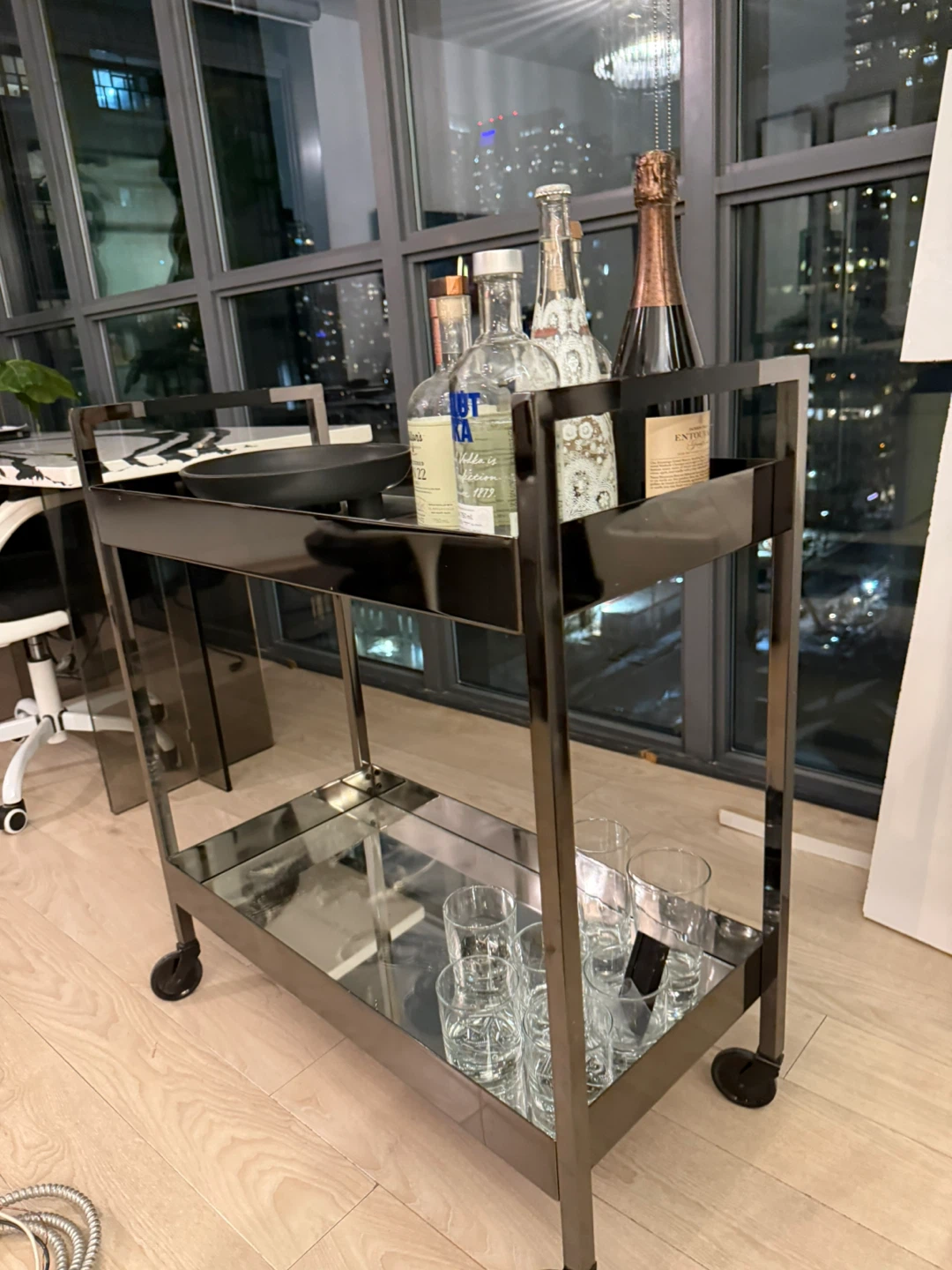 Smokey and Glass Bar Cart with Wheels - photo 3