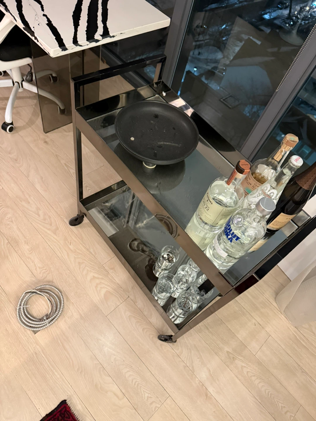 Smokey and Glass Bar Cart with Wheels - photo 2