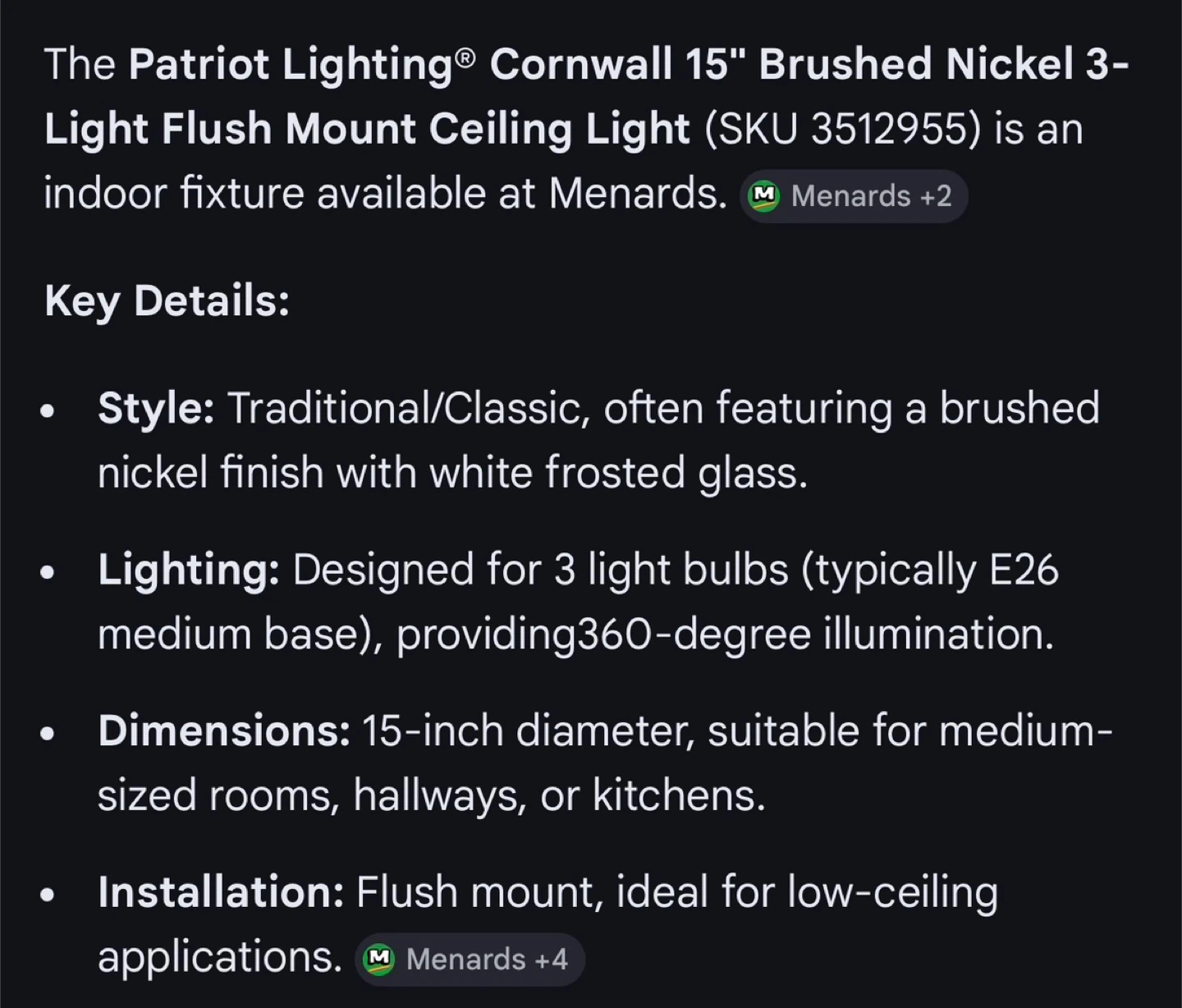 🥕 15" Brushed Nickel Ceiling Light - photo 5