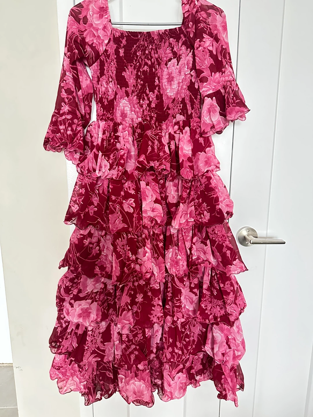 Pink Floral Tiered Ruffle Dress