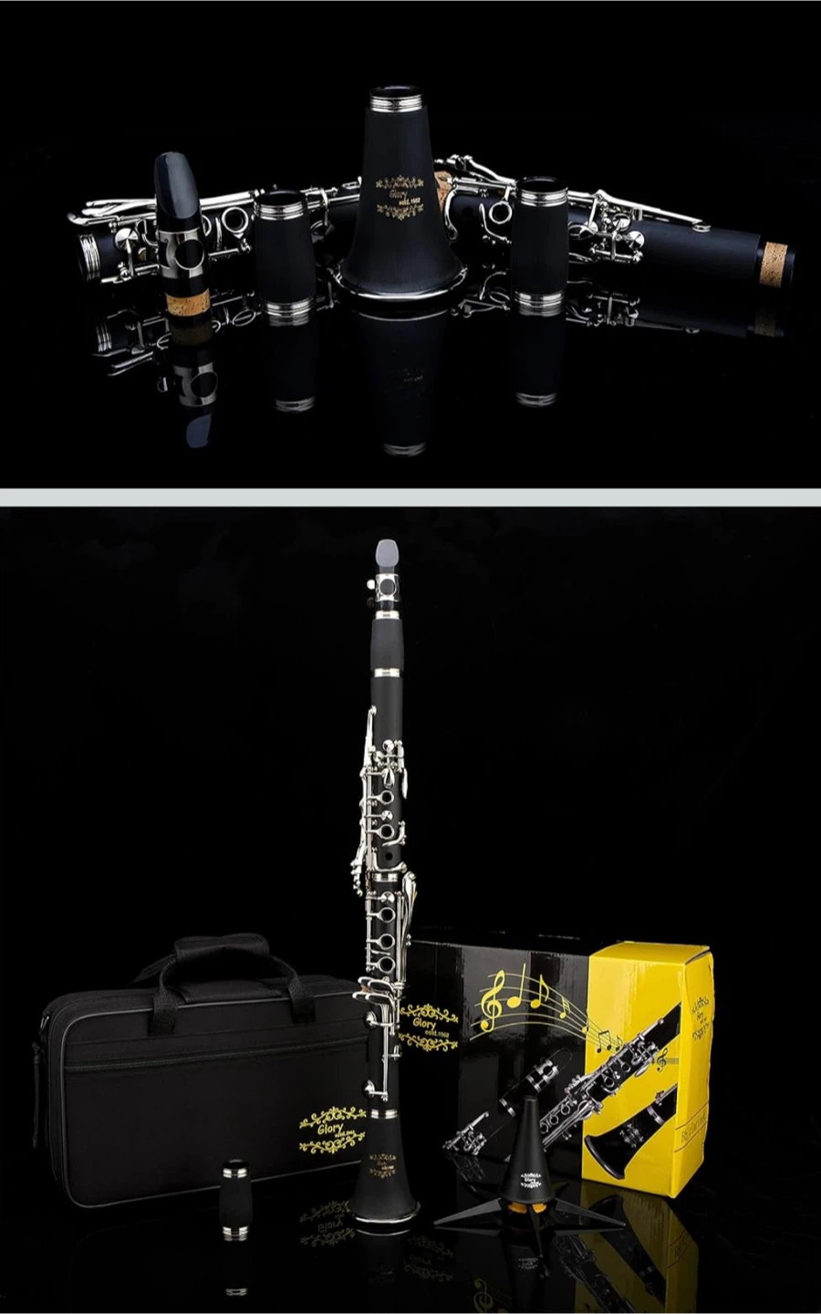 GLORY Bb Clarinet with Reeds, Stand, Case & Accessories - photo 5