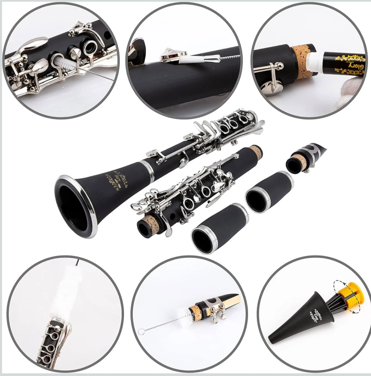 GLORY Bb Clarinet with Reeds, Stand, Case & Accessories - photo 2