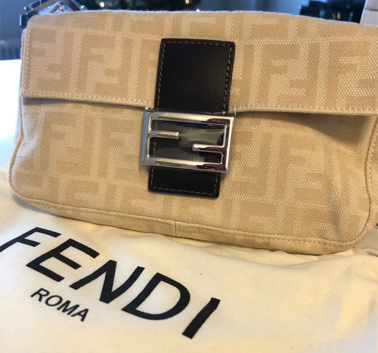 Fendi Zucca Canvas Baguette Bag with Strap