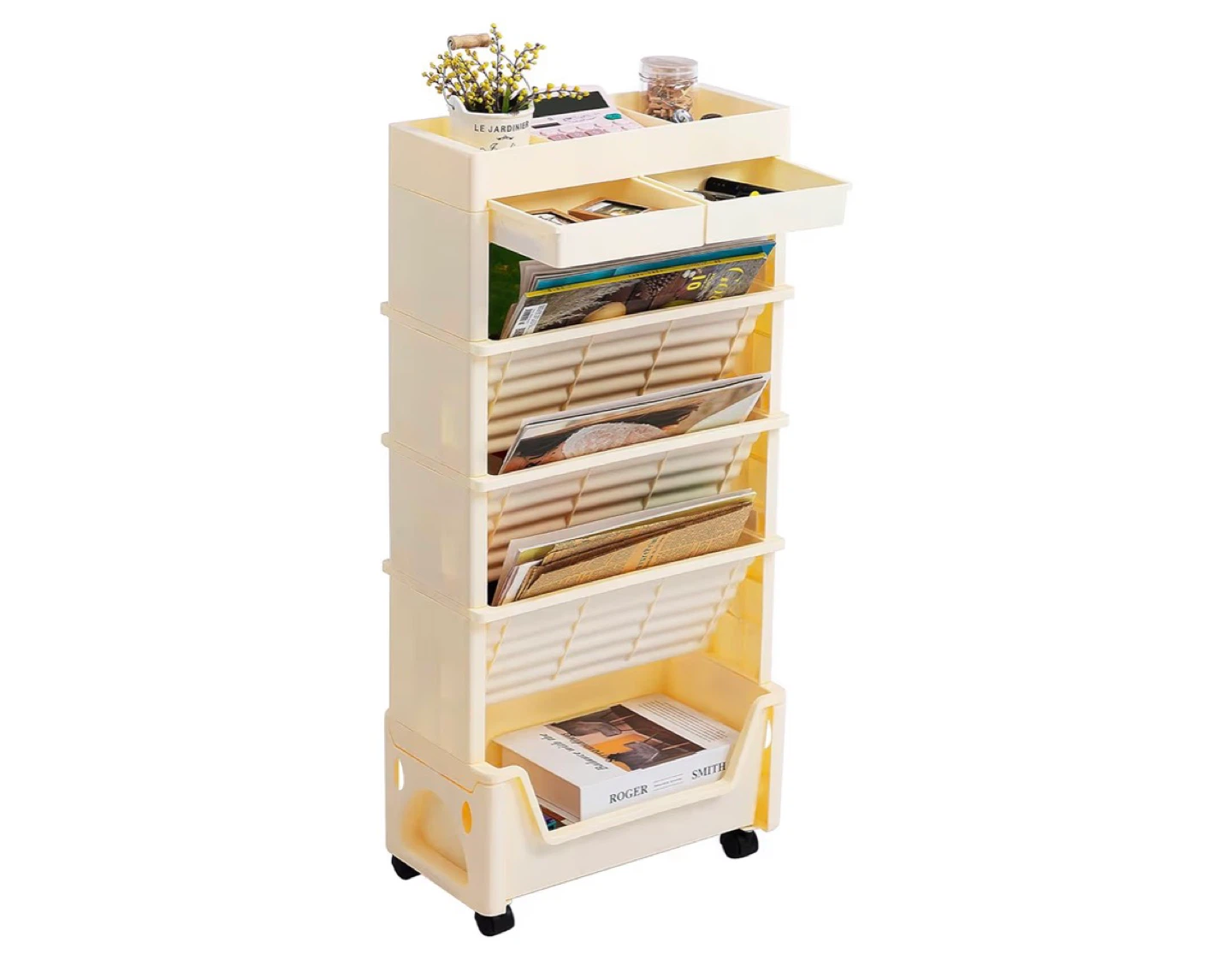 5 Tier Rolling Utility Cart, Book Cart with Wheels