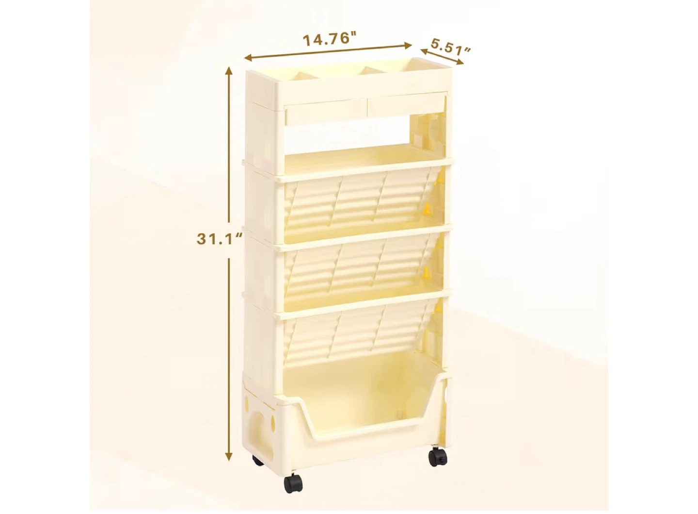 5 Tier Rolling Utility Cart, Book Cart with Wheels - photo 3