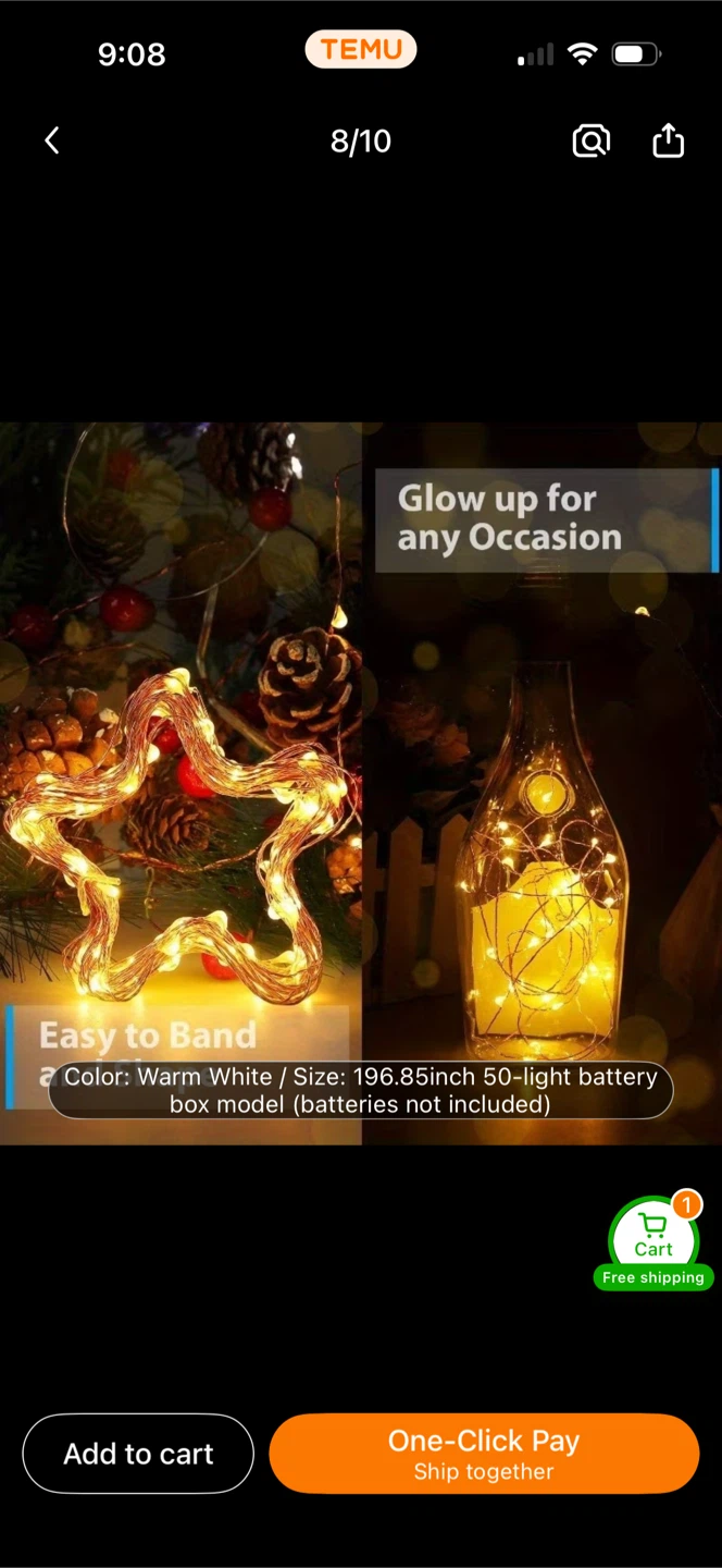 Warm White LED String Lights - 50 Lights, 196.85 inches