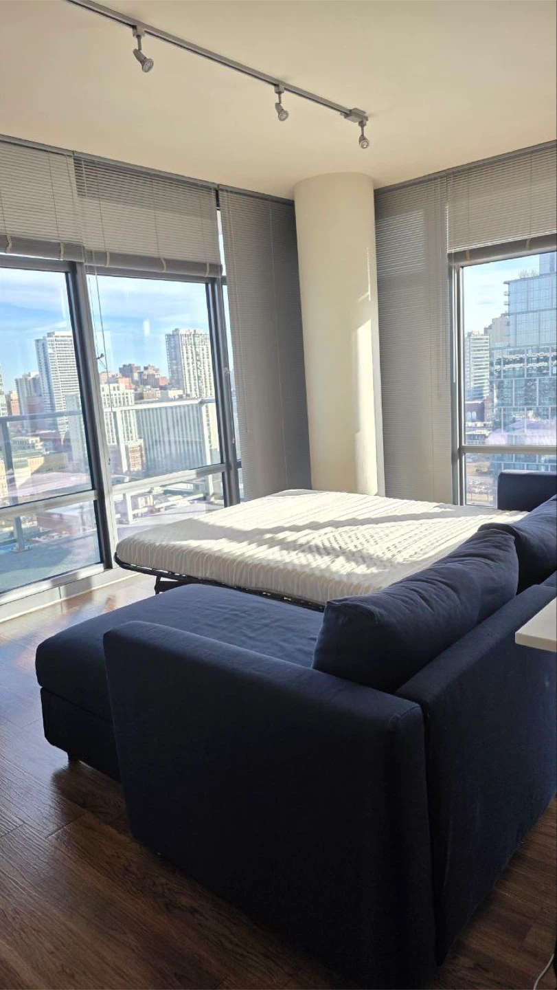 1y used! Navy Blue Sectional Sofa Sleeper with Storage - photo 5